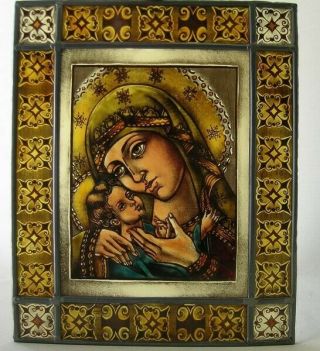 Antique Stained Glass Church Window Virgin Mary With Jesus