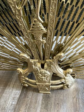 Vintage Ornate Brass Peacock Style Folding Fan Fireplace Screen Art Deco 5