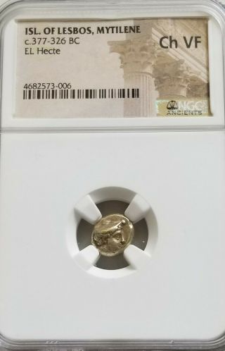 Lesbos Mytilene Hermes Hecte NGC Choice VF Ancient Gold Coin 3