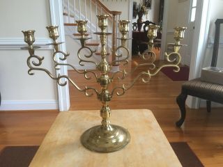 Antique Large Solid Brass Jewish Menorah Candelabra 7 Arm Branch Candle Holder