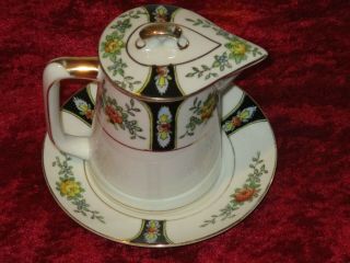 Antique Noritake Hand Painted Floral Syrup With Lid & Underplate