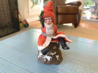 Antique Belsnickel Germany German Putz Santa On Stump Candy Container Toy