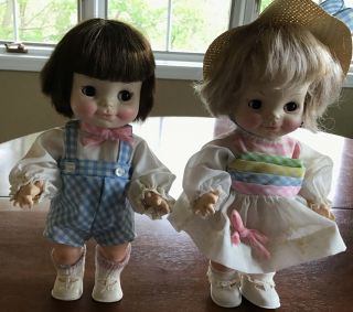 Vintage 1966 Effanbee Girl & Boy 11” Dolls In Gingham