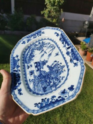 Chinese antique Blue and White platter Plate hand painted 3