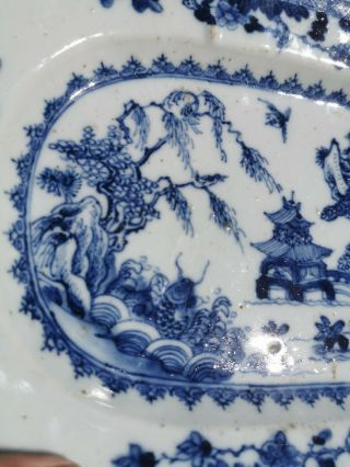 Chinese antique Blue and White platter Plate hand painted 4