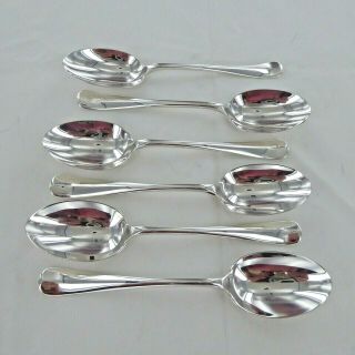 Antique Sterling Silver Set Of 6 O/e,  Rat Tail Dessert Spoons,  Sheffield 1912