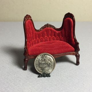 Vintage Dollhouse Miniature Sofa Couch 1:24 Scale Red Mahogany