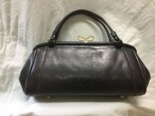 Vintage 1960’s Black Leather Oblong 2 - Handle Satchel Purse Handbag,  Justin