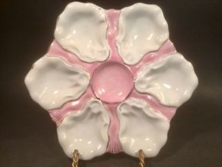 Antique Hand Painted Pink And Gold Oyster Plate C1880 