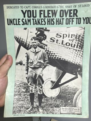 Charles Lindbergh Spirit Of St.  Louis Sheet Music Antique Aviation