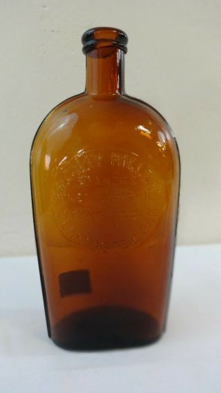 Antique Amber L.  Clay Miller Whiskey Flask Lancaster,  Penna.