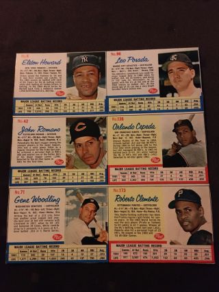 1962 Post Cereal Baseball Uncut 6 Card Panel Roberto Clemente,  Cepeda,  More