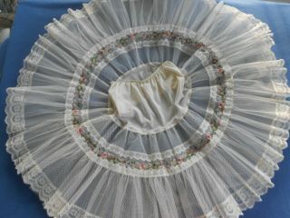 Vtg.  Fancy Net Crinoline Half Slip 3 Layers Embroidery Lace W21 - 29 " Petticoat