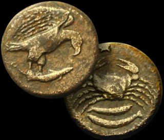 Crab - Eagle - Fish / Akragas,  Sicily/ 425 - 406 Bc / Æ Hexas Coin,  Ggcoins