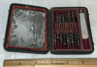Antique Dental Scaling Kit Mirror Mother Of Pearl Handle Dentist Medicine Tools