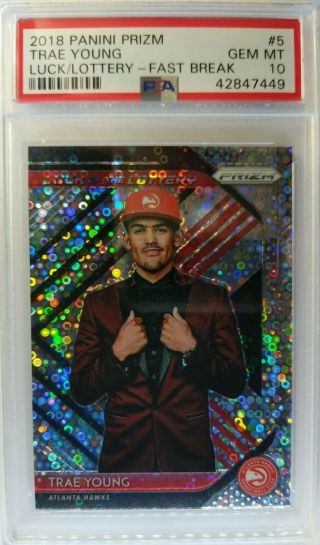 2018 - 19 Panini Prizm Fast Break Luck Of The Lottery Trae Young 5,  Graded Psa 10