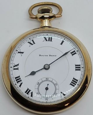 Antique 1917 South Bend 15j Double Roller Gents Gold Gf Pocket Watch 207