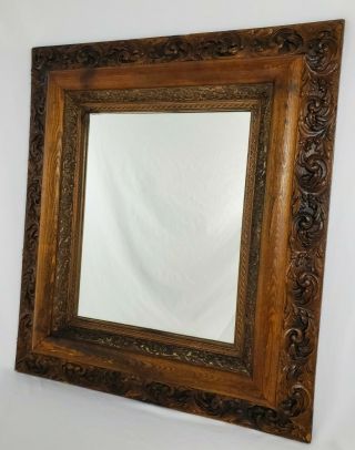 Antique Ornate Carved Oak Gesso Wall Mirror Deep Frame Victorian 33 " X 28 "