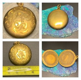 Antique Gold Filled Round Locket With Hair & Initials Rjr?