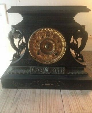Antique " Rosalind " Ansonia Metal Clock With Cherubs On Side/original