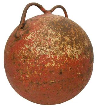 Late 19th - Early 20th C Antique Hollow Cast Iron Fishing Buoy/float,  Orig Red Pnt