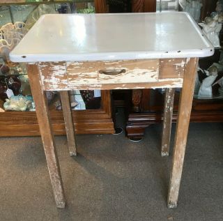 Antique Porcelain Enameled Top Wooden Table