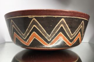 Pre - Columbian Geometric Polychrome Nazca Peruvian Bowl Terracotta Pottery Dish