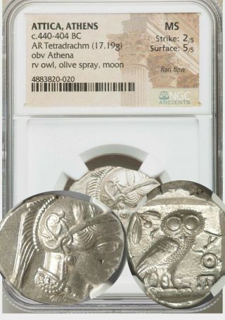 C.  440 - 404 Bc Attica,  Athens Ar Athena Owl Silver Tetradrachm Ngc Ms