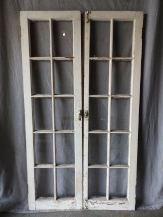 Pair Antique 10 Lite Casement Bookcase Cabinet Door Windows Vintage 56x16 40 - 17p