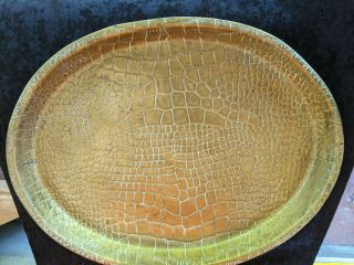 Antique Oval Solid Brass Tray W/ Alligator/reptile Imprint Made In England Js&s