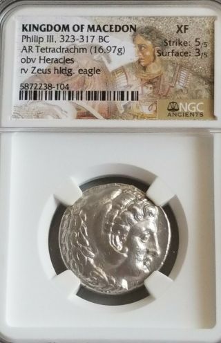 Kingdom Of Macedon Philip Iii Tetradrachm Ngc Xf 5/3 Ancient Silver Coin