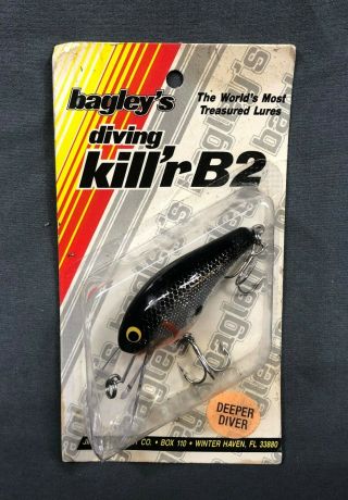 Vintage Bagley’s Diving Killer B 2 Crankbait Fishing Lure On Card Kill 