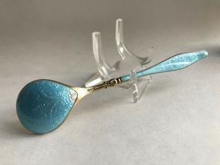 Antique Sterling Silver Demitasse Spoon Enamel Guilloche By David Anderson