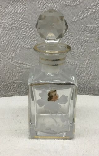 Mary Gregory Glass Perfume Bottle - 3.  75” Hgt,  White Enamel Hand Painting,  Gold