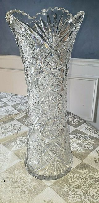 1890–1910 Antique Abp Cut Glass Vase,  Brilliant Cut