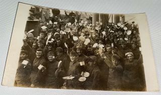 Rare Antique American World War I Soldiers,  Meal Time Real Photo Postcard RPPC 2