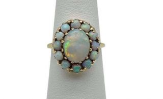 Gorgeous Vintage Solid 14k Yellow Gold And Opal Halo Cluster Ring Size 5.  25