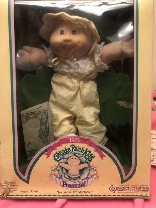 1985 Cabbage Patch Kids Doll Vintage March Of Dimes Preemie