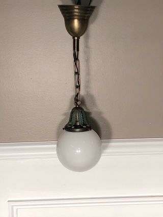 22” Long Brass Pendant Light Fixture Milk White Globe Wired 56b
