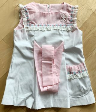 Vintage Little Miss Tennis By Marilyn Kosten Pink & White Picnic Print Dress 5