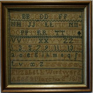 Small Early 19th Century Alphabet Sampler By Elizabeth Woodward Aged 9 - 1812