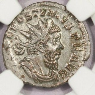 260 - 269 Ad Romano - Gallic Empire Postumus Bi Double - Denarius Ngc Ch Xf B - 10