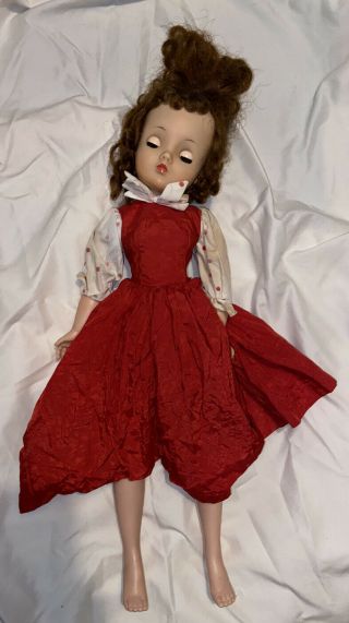 Vintage 1957 Alexander CISSY Doll W Red Taffeta Street Dress w/Polka Dot 2110 2