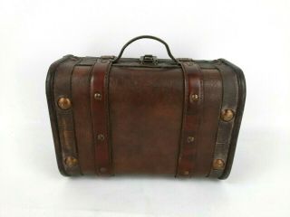 Decorative Antique Style Wood And Leather Trunk With Straps Compartment Insert