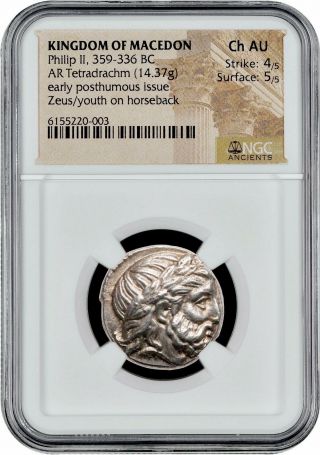 Philip Ii,  359 - 336 Bc Kingdom Of Macedon Ar (silver) Tetradrachm Ngc Ch Au 4,  5