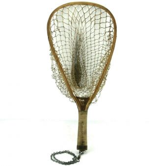 Vintage Wooden Trout Fly Fishing Landing Net W/ Wrapped Handle