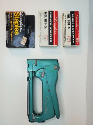 Vintage Swingline No.  101 Tacker Staple Gun Aqua Blue - Green Hand Stapler/staples