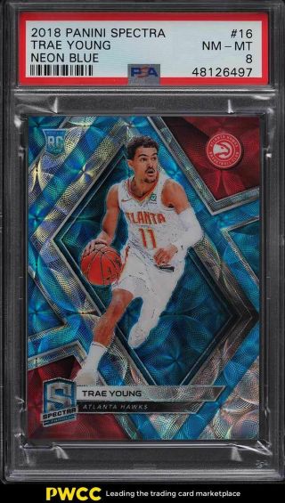 2018 Panini Spectra Neon Blue Trae Young Rookie Rc /75 16 Psa 8 Nm - Mt