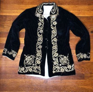 19th Century Antique Ottoman Turkish Gold Metallic Hand Embroidered Long Jacket