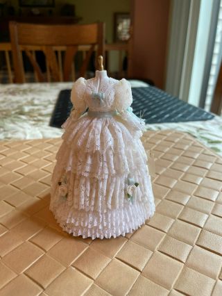 Vintage Miniature Dollhouse Wedding Gown On Dress Form By Karen Benson